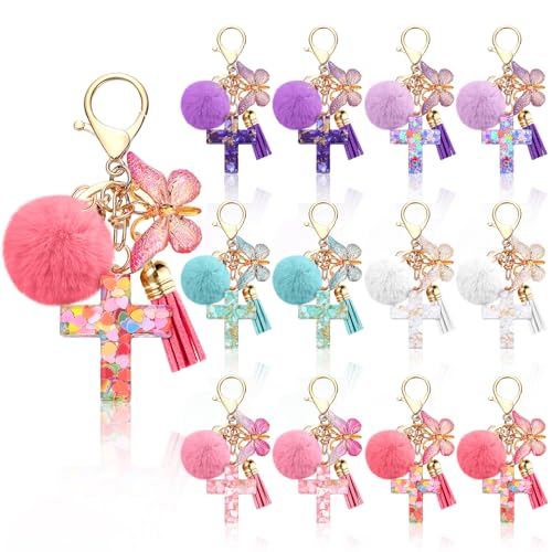 Image of Sureio Cross Butterfly bag charm Keychains for Women Christian Resin Keychain Bulk for women Gift Backpack Purse Wallet Bag