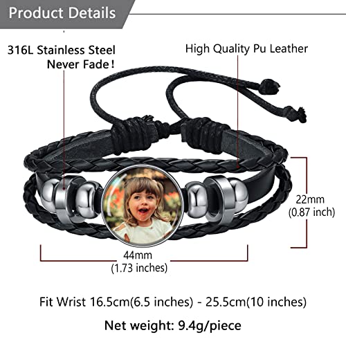 U7 Personalized Picture Bangle Custom Photo Charm Black Braided Leather Bracelet For Men Women #TOP5