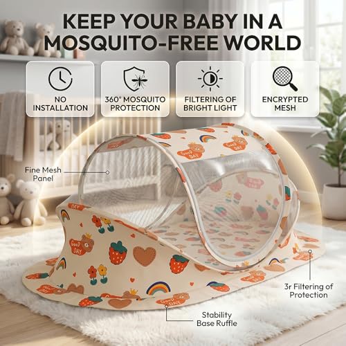 Image of StarAndDaisy Baby Mosquito net with Mattress for Baby, Portable Baby Lounger for Kids, Breathable mesh Mosquito Net. (Rainbow)