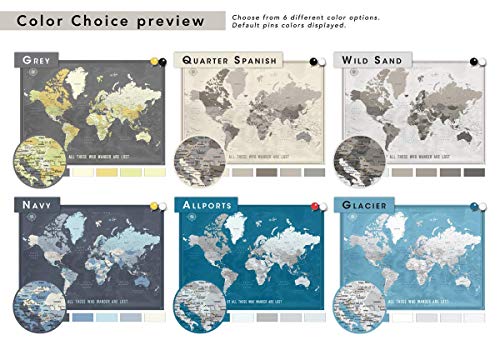 Push Pin Map Canvas With Quote | Personalized Travel Map With Pins | Inspirational Push Pin World Map | 24" X 32" Up To 40" X 53" #TOP4