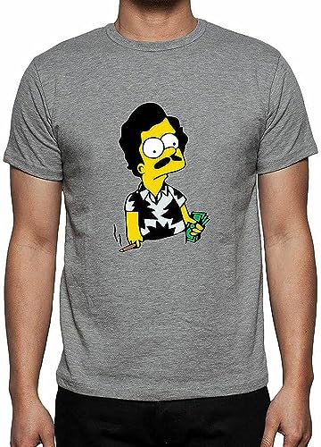 LILININ Pablo Escobart Funny Parody Meme Cartoon Men's Printed Grey T- Shirt T-Shirts à Manches Courtes(Medium)