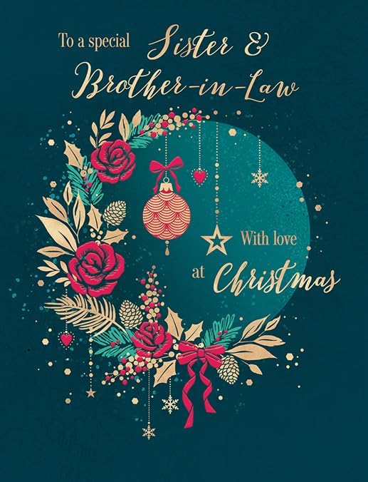 Piccadilly Greetings Classic Christmas Card Sister & Brother In Law 9 X