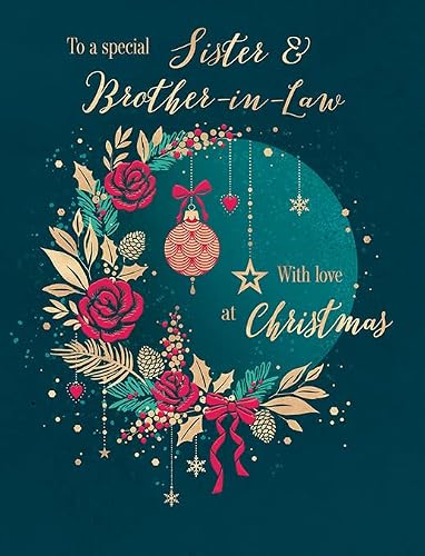 Piccadilly Greetings Christmas Card To a Special Sister & Brother In Law Rose wreath - 8 x 6 inches