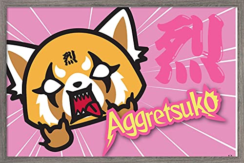 Trends International Aggretsuko - Horns Wall Poster, 34L x 22.4W, Barnwood Framed Version