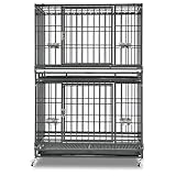 Homey Pet Two Tiers 37 Inch Dog Crate, Escape Proof Dog Cage Kennel Indoor with Top Access and Lockable Wheels, Removable Tray, Heavy Duty Dog Crates for Medium/Small Dogs