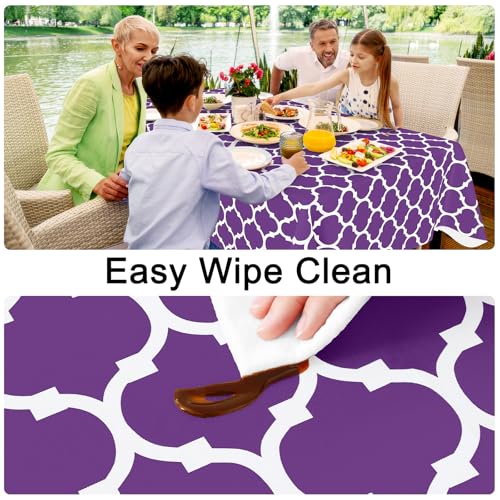 Image of Smiry Square Table Cloth, Flannel Backed Vinyl Tablecloth, 54 inchx54 inch | Waterproof Plastic Tablecloths, Wipeable Table Cover for Dining, Indoor and Outdoor (Purple)