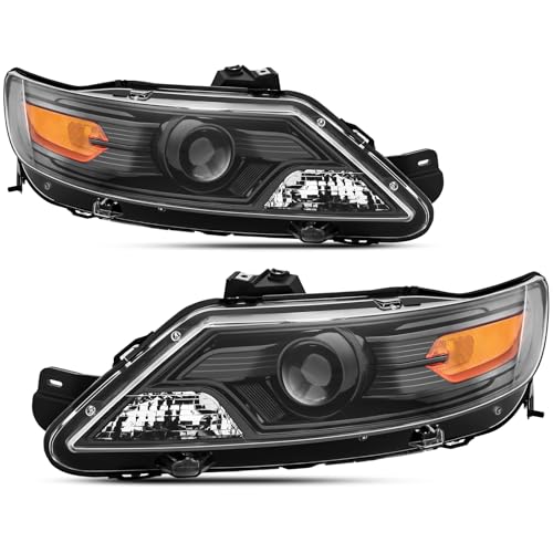 Image of Headlights Assembly Compatible With 2010 2011 2012 Ford Taurus Halogen Replacement Head Light, Driver and Passenger Side,Pair Black Housing Amber Side For Ford Taurus 10 11 12 SE SEL