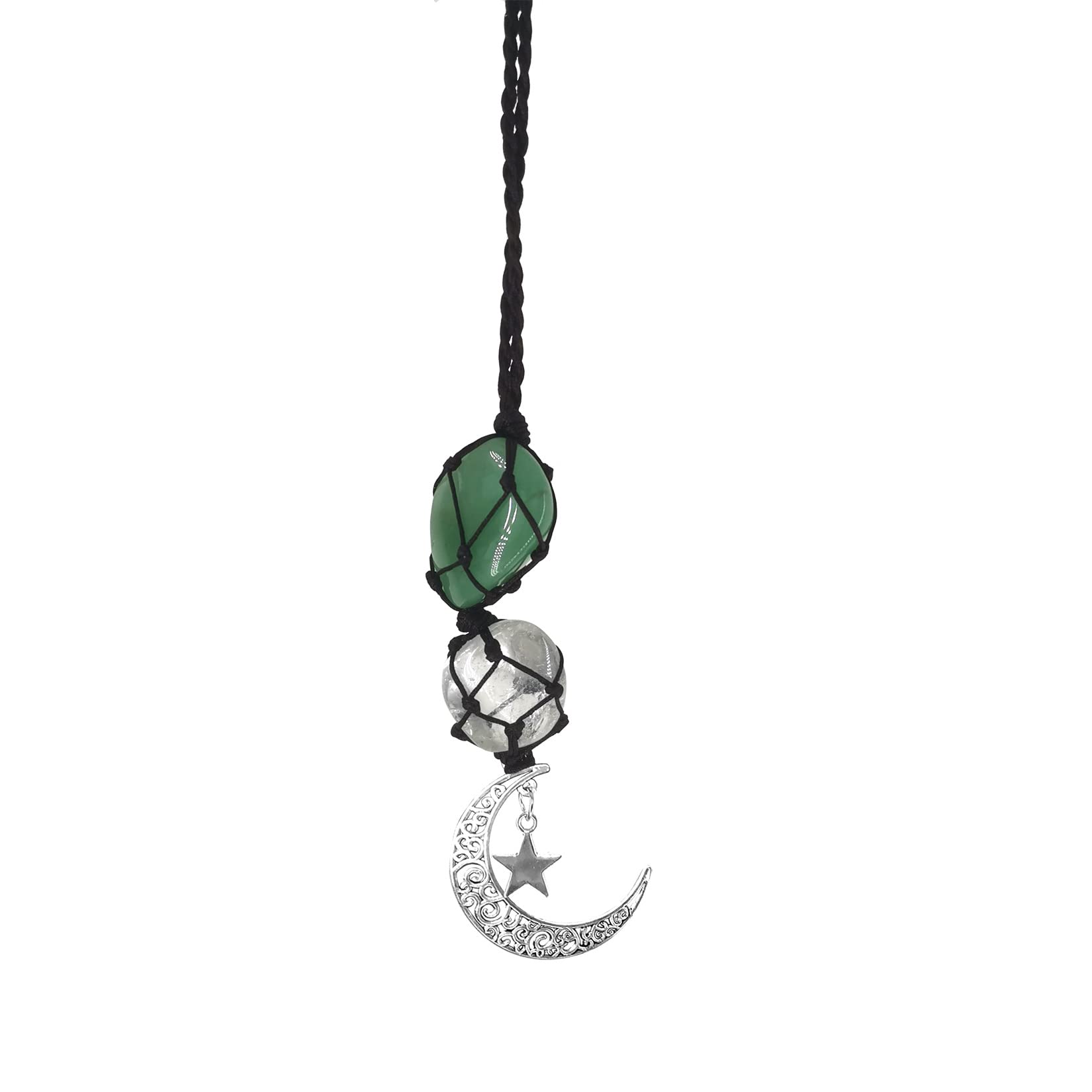 Peili Healing Healing Crystal Stone Car Hanging Accessories Charm Ornaments Decor Moon and Star (Green Aventurine White Crystal)