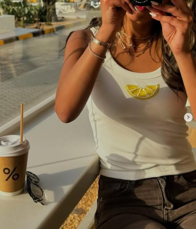 Y2k Graphic Sequin Tank Tops Women Cute Ocean Starfish Beaded Embroidered Top Summer Sleeveless Cherry Beach Crop Top2