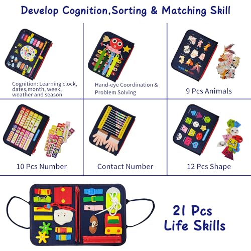 Image of LearnToy Montessori Busy Board for Boys 3 4 5 Year | Sensory Toys for Toddlers 3-6, Ideal for Travel and Preschool - ABCs, 123s, Shapes, Colors, Animals, Weather, Birthday Gifts