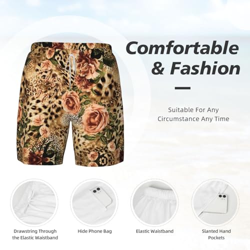 Short de bain à séchage rapide homme double couche imprimé léopard