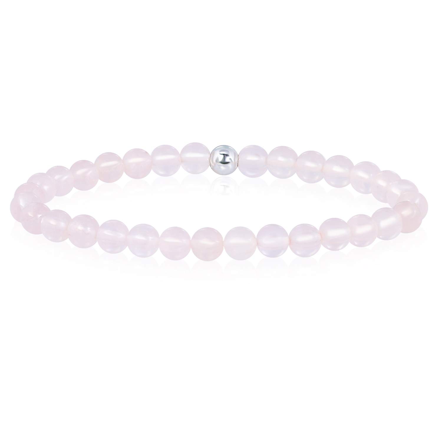 Sea of Ice Precious Gemstone 6mm Round Beads with Sterling Silver Stretchy Beaded Bracelet 7.5" Unisex