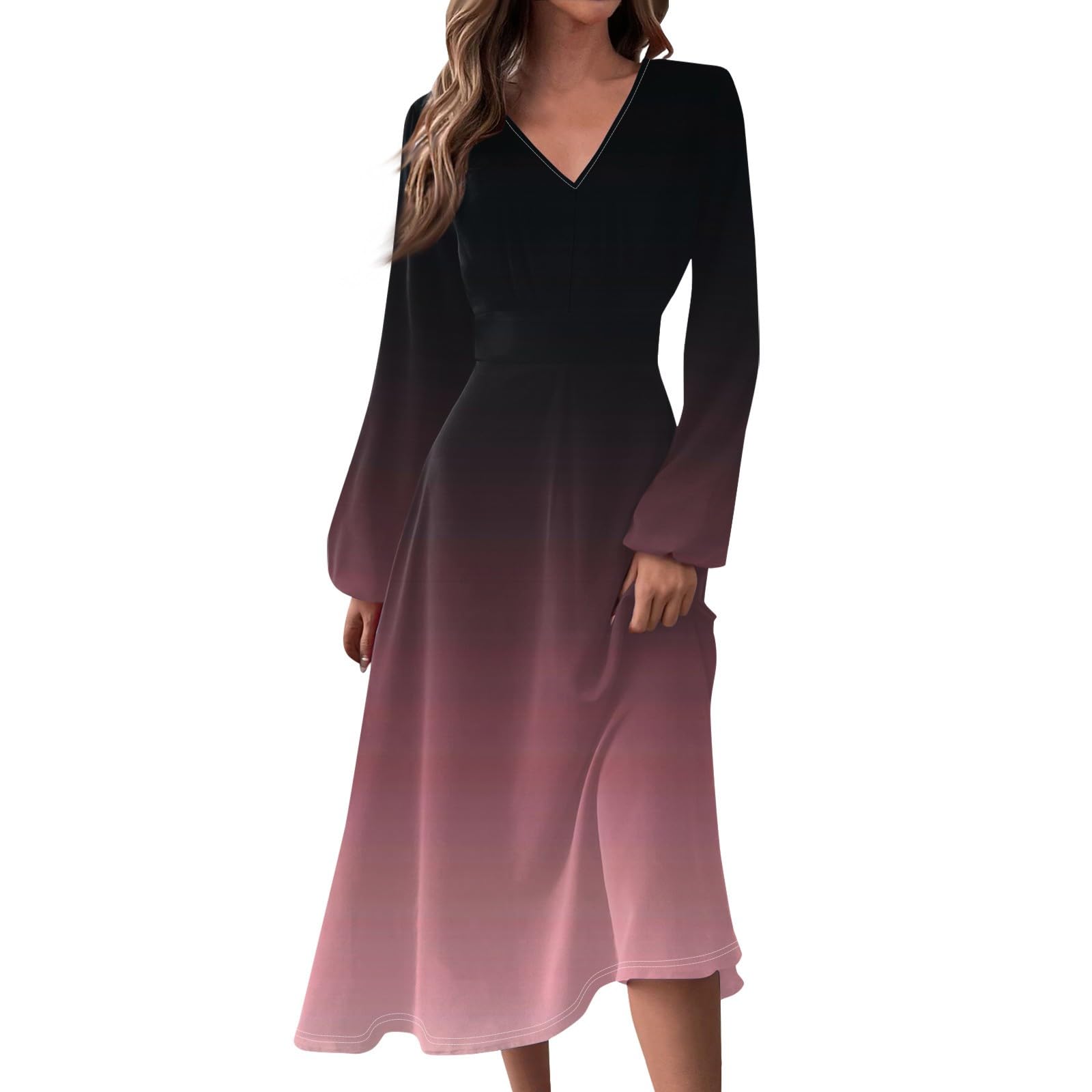 QI_LIANG Vestido Largo de Moda para Mujer 2024 Vestido de Manga Larga con Estampado navideño Vestido Casual cómodo y Delgado de Moda