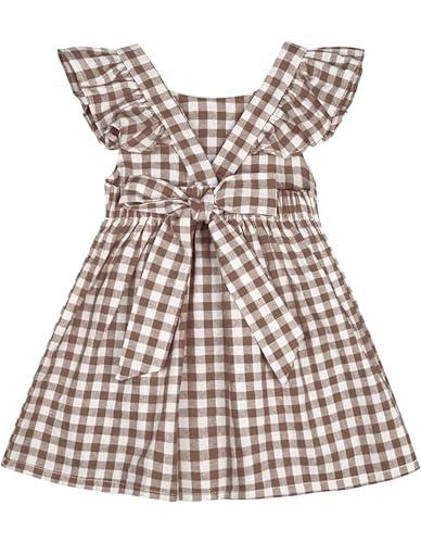 Toddler Baby Girls Gingham Dress Ruffle Sleeve Backless Plaid Dresses Holiday Casual Spring Summer Dress Size 6M-6T