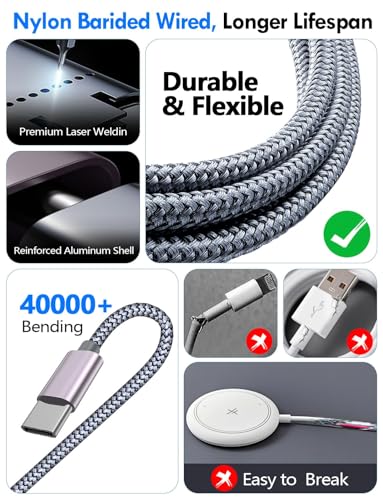 Image of 2Pack Multi Charging Cable Cord for Travel Essentials,Apple Watch Charger,iPhone Charger,[3-in-2] Type C /Lightning Cable Portable Designed for iWatch,iPhone 17-8,Galaxy S26-21,AirPods,iPad-1.8M Gray
