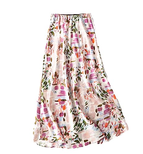 Hdhdeueh Women Mulberry Silk Printed Formal Long Midi Skirt