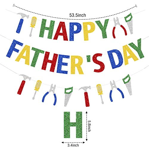 Image of Happy Father's Day Glitter Banner Bunting Banner for Dad Father's Party Decorations Backdrop Garland for Father's Day (Tool Set Colorful)