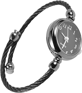 Relógios Femininos Pulseira De Liga Redonda Analógica Feminina Pulseira Aberta Relógio De Pulso Vintage Simples Moda Relógios De Pulso Diários Para Meninas Mostrador Preto-Preto