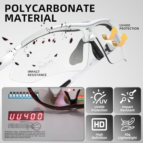 Image of ROCKBROS Photochromic Sports Sunglasses Mens Pickleball Glasses Cycling Glasses MTB Sunglasses, with Removable Elasctic Band，White