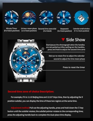 Image of OLEVS Watches for Men Analog Quartz Original Branded Mens Watch Chronograph Stainless Steel Chain 3ATM Waterproof Wrist Watch for Men