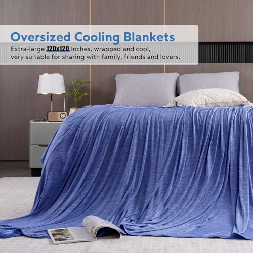 Image of HOMFINE Cooling Blanket for Hot Sleeper Oversized Size Dark Blue 120 inchx120 inch