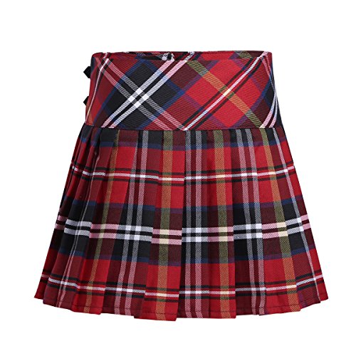 inhzoy Kids Girls' Tartan Plaid Billie Kilt Mini Skirt Schoolgirl Cheerleading Costumes Uniform Scottish Skort Red 12 - Thumbnail 2