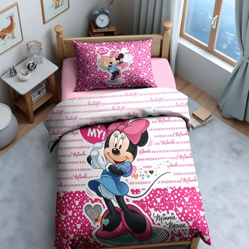 Image of Sassoon Disney Minnie Mouse Digital Printed, Cotton Single Bedsheet, 300 TC, 1 Pillow Cover, Fade Resistant, Bedsheet for Kid's Bedroom, (1.50m X 2.35m)