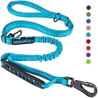 IOKHEIRA Bungee Dog Leads, Anti Pull Dog Leads with Car Seat Belt Buckle, Reflective Thread Dog Leads with Traffic Control Handle, Adjustable Dog Leash for Small Medium Large Dogs