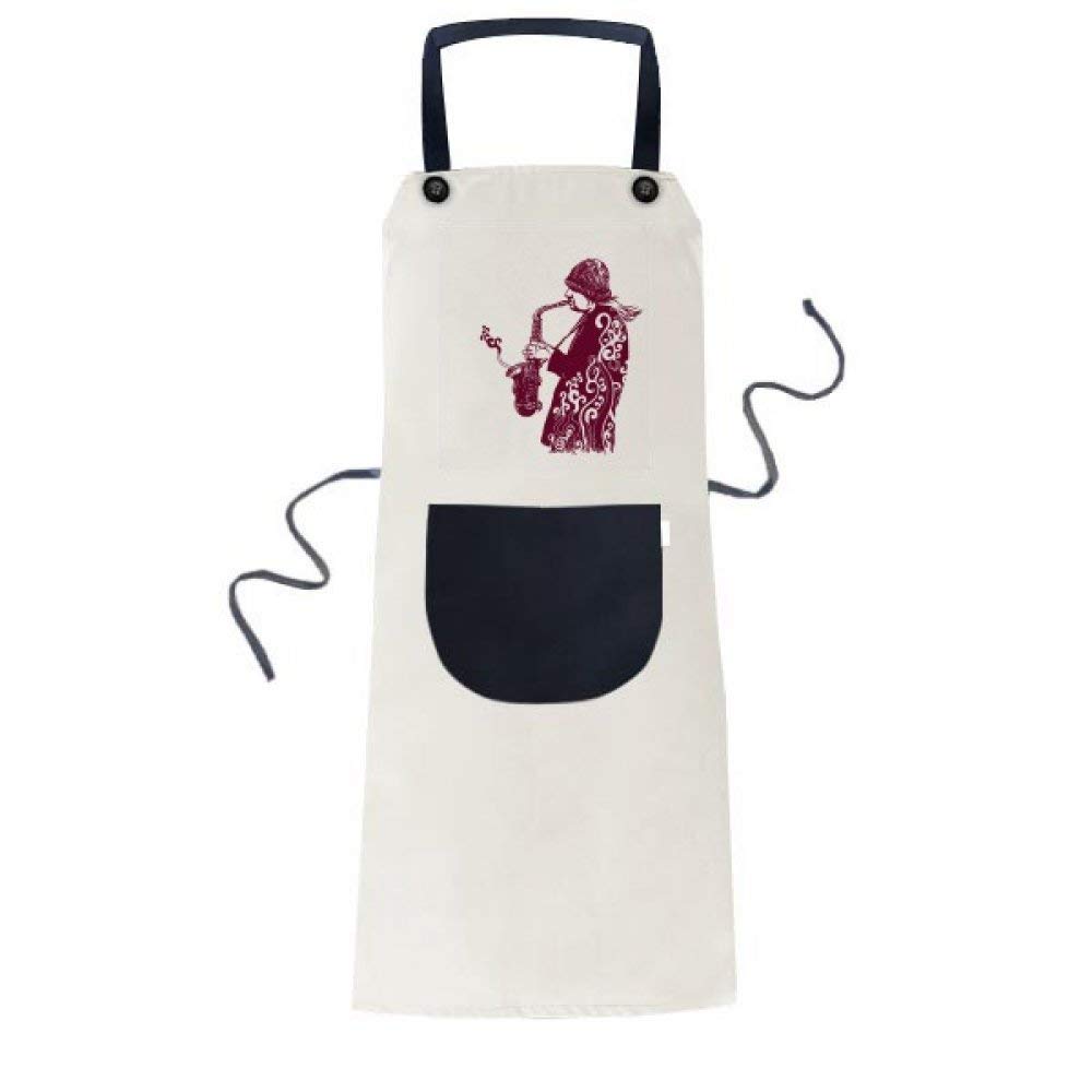 Tablier de cuisine beige réglable homme femme avec poche sax jazz