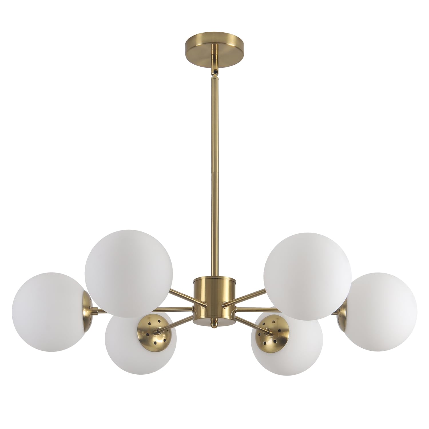 Lighting 6-Light Globe Sputnik Chandelier Milk Glass Modern Gold Chandelier Light Fixture Mid Century Sputnik Chandeliers Pendant Lighting Brushed Brass Chandelier (Gold+White)