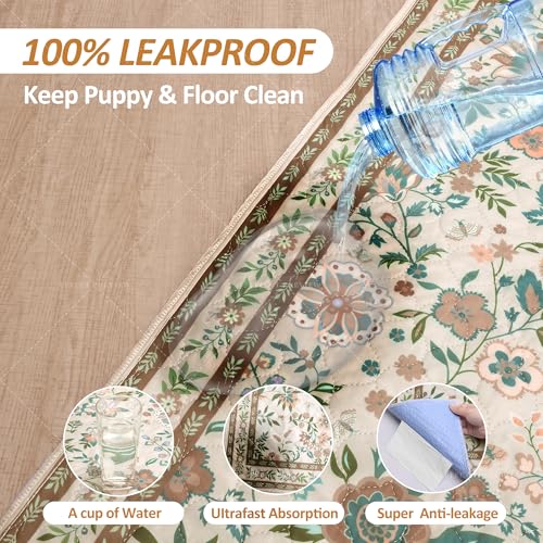 Image of Washable Pee Pads for Dogs, 2 Pack Super Absorbent Reusable Puppy Pads with Colorful Flowers Patterns for Potty Training, Floor, Couch, Bed, and Crate,18 inchx 24 inch