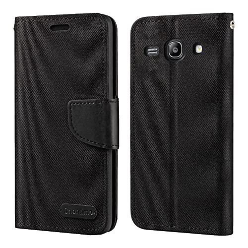 Étui Portefeuille en Tissu Oxford et Cuir PU Compatible avec Samsung Galaxy Core Plus, Coque Robuste avec Rabat Magnétique et Fentes Cartes (Noir)