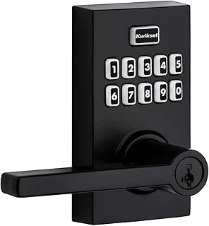 Kwikset 99170-004 SmartCode 917 Keypad Keyless Entry Contemporary Residential Electronic Lever Lock Deadbolt Alternative with Halifax Door Handle and SmartKey Security, Matte Black