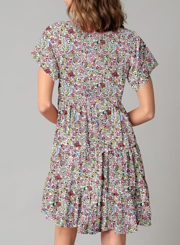 Image of Dokotoo Womens Summer Casual Boho Floral Dresses 2026 V Neck Short Sleeve Sundresses Flowy Swing A-Line Mini Dress