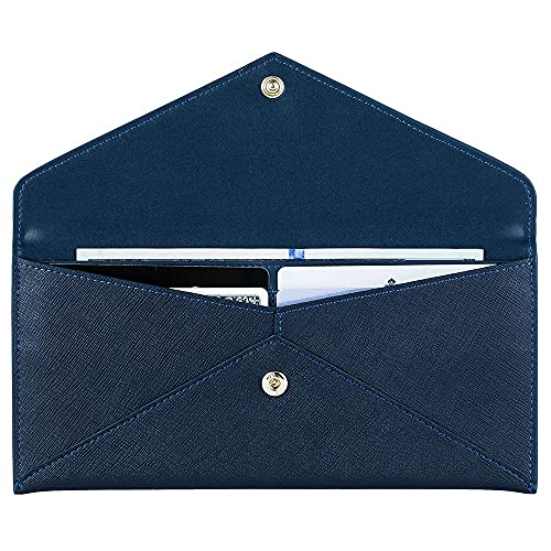 YBONNE Women's Long Wallet RFID Blocking Envelope Purse, Made of Saffiano Leather (Dark Blue)3