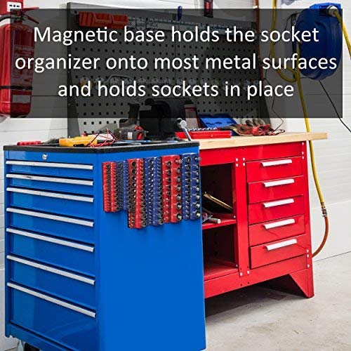 Image of Olsa Tools Magnetic Socket Organizer - 1 /4-Inch Drive SAE Socket Holder with Strong Magnets - Professional Tool Holder and Organizer - Stores up to 26 Sockets - Red - Part: 1069