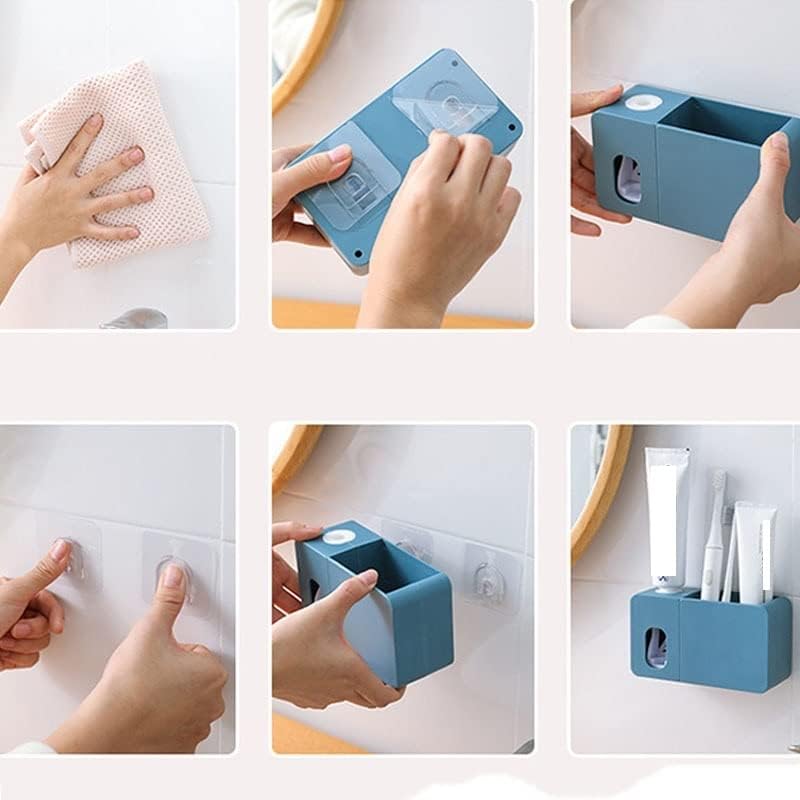 Toothbrush Holders,Toothbrush Holder 2 in 1 Toothpaste Dispenser with Toothbrush Holder Wall Mount Automatic Tooth Paste Squeezer Bath Organizer Bathroom Accessories(Light Blue) (Light Blue)