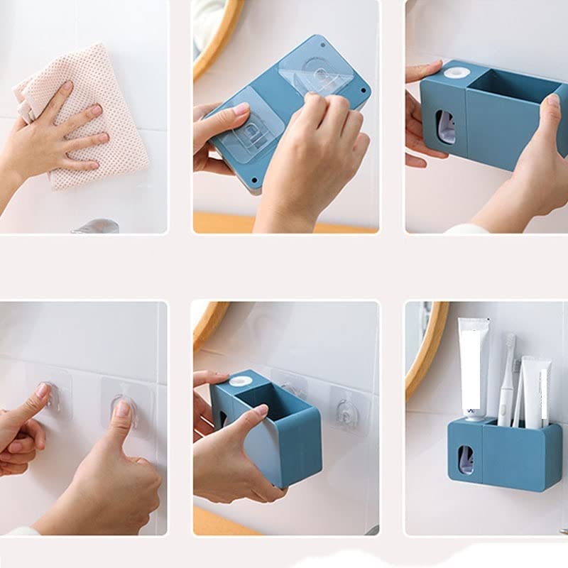Soporte para cepillo de dientes, dispensador de pasta de dientes 2 en 1 con soporte para cepillo de dientes, soporte de pared, exprimidor automático de pasta de dientes, organizador de baño