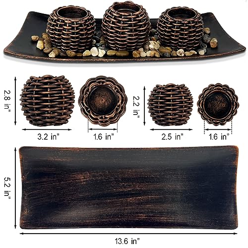 Coffee Table Decor, Fall Decorations, Candle Holders with Tray and Rocks - image 7