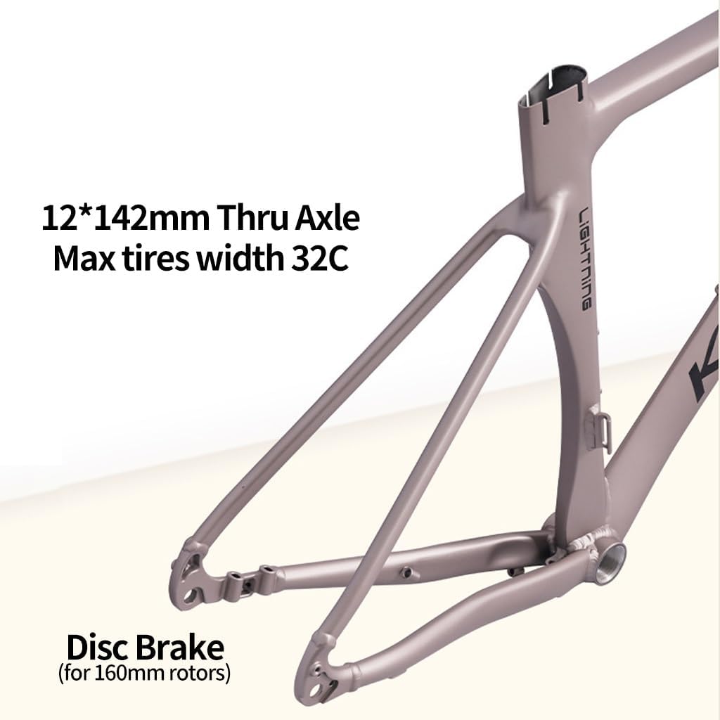 700C Road Bike Frameset 45CM 48CM 51CM Aluminum Alloy Disc Brake Frame Wind Breaker Frame Carbon Fiber Fork BSA BB68 Thru Axle 12 * 100mm 12 * 142mm(Gray,45cm)