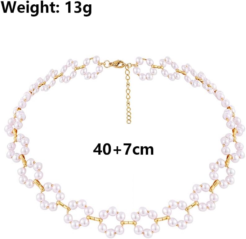 Small Flower Pearl Choker Necklace for Women Vintage Delicate Handmade Floral Beaded Necklaces Adjustable Choker Aesthetic Jewelry Wedding Accessories - Image 3