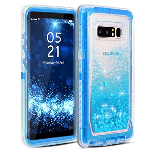 Dexnor for Galaxy Note 8 Case, Glitter 3D Bling Sparkle Flowing Quicksand Liquid Bumper Clear 3 in 1 Shockproof TPU Silicone + PC Heavy Duty Protective Defender Cover for Samsung Galaxy Note 8 - Blue
