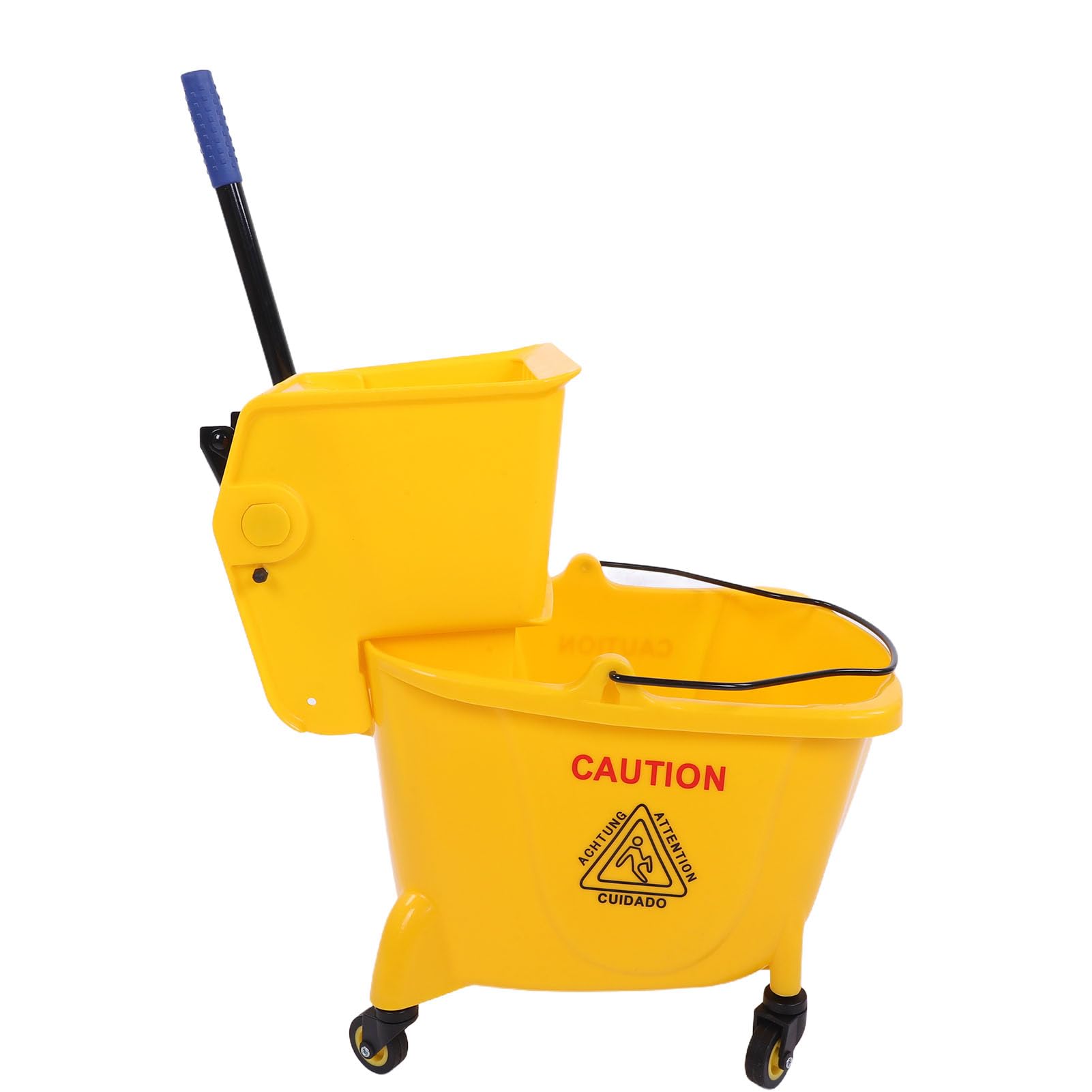 Cubo para Fregona, Carro de Limpieza Comercial Resistente de 24 litros con Escurridor Lateral, Juego de Fregona y Cubo con Ruedas Giratorias 360 para Uso Industrial en Restaurantes y Oficinas