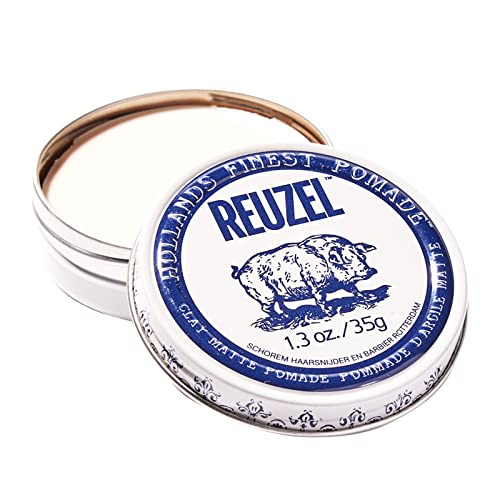 Reuzel Clay Matte Pomade - Cera concentrada para hombres con sujeción natural y orgánica - Producto vegano para definir y engrosar - Muy fácil de aplicar y eliminar - Fragancia original - 35g