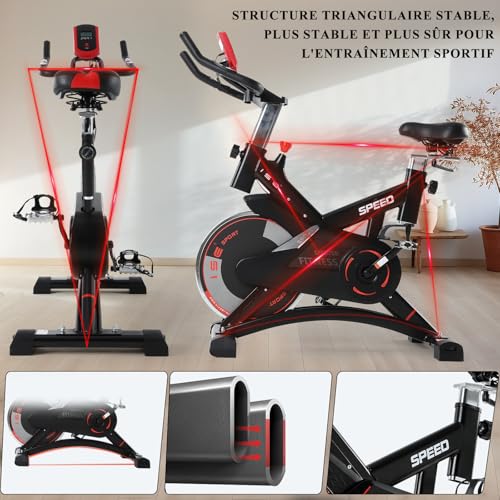 ISE Velo d appartement, Ergonomie Cardio-Training, Exercise Bike, Velo Appartement Fitness, Multifonction Ecran/Impulsion, Vélo d'Appartement Selle/Guidon Hauteur Réglable, Vélo Appartement à Domicile – vue 3