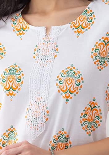 Image of Rhysley White Multi-Colour Motif Printed Cotton Kurta