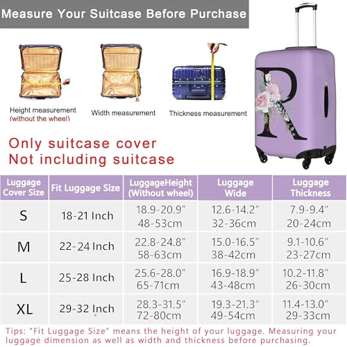 Flower Letter T Purple Luggage Cover Elastic Washable Stretch Suitcase Protector Anti-Scratch Travel Suitcase Cover for Kid and Adult L (25-28 inch suitcase)2