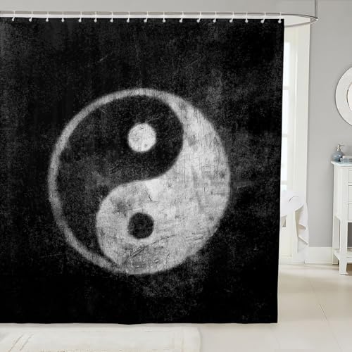 Image of Yin Yang Shower Curtain for Bathroom Boho Trippy Psychedelic Art Bathroom Shower Curtain Set Decorative Gossip Pattern Bath Curtain Traditional Ying Yang Theme Waterproof Bathroom Curtains 72x78 Inch
