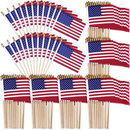 Shimeyao 120 Pack USA Stick Flags 12 x 18 Inch Small Flag 250th Anniversary Flags with Wooden Pole Spear Tip for Yard Garden Lawn Memorial Day 4th of July Independence Day Decoration