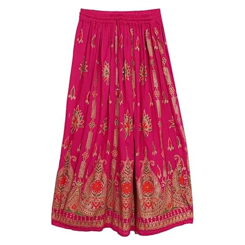 Marubhumi Indian Tie Dye Yoga Trend Women's Sequined Crinkle Broomstick Gypsy Long Skirt Pink Cover
